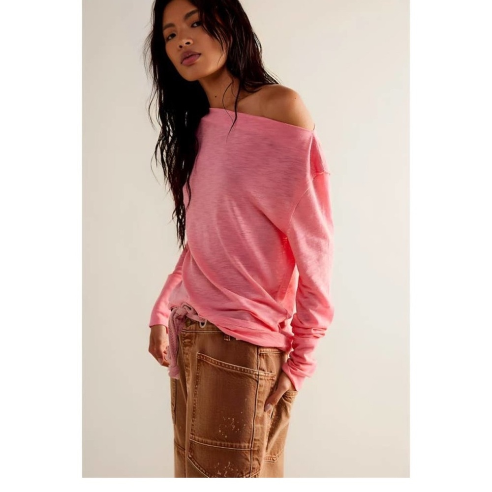 Women's free people pink Off-Shoulder Pink Top kimmi long sleeve